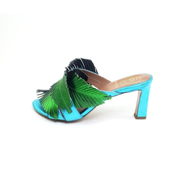 Baldowski Sandal Heel Open Toe Leaf Floral Green Blue Womens EUR 37/US 7 - Picture 7 of 10